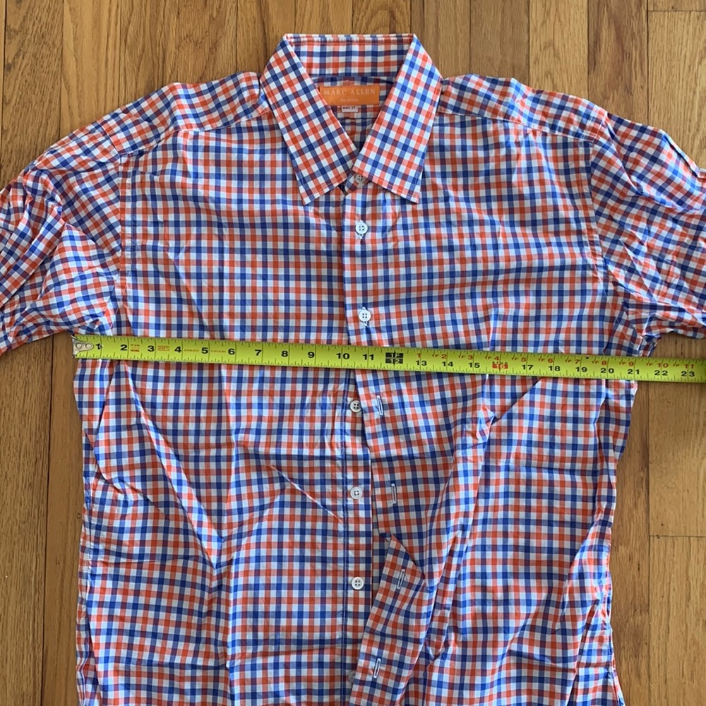Marc Allen orange blue check shirt M-L